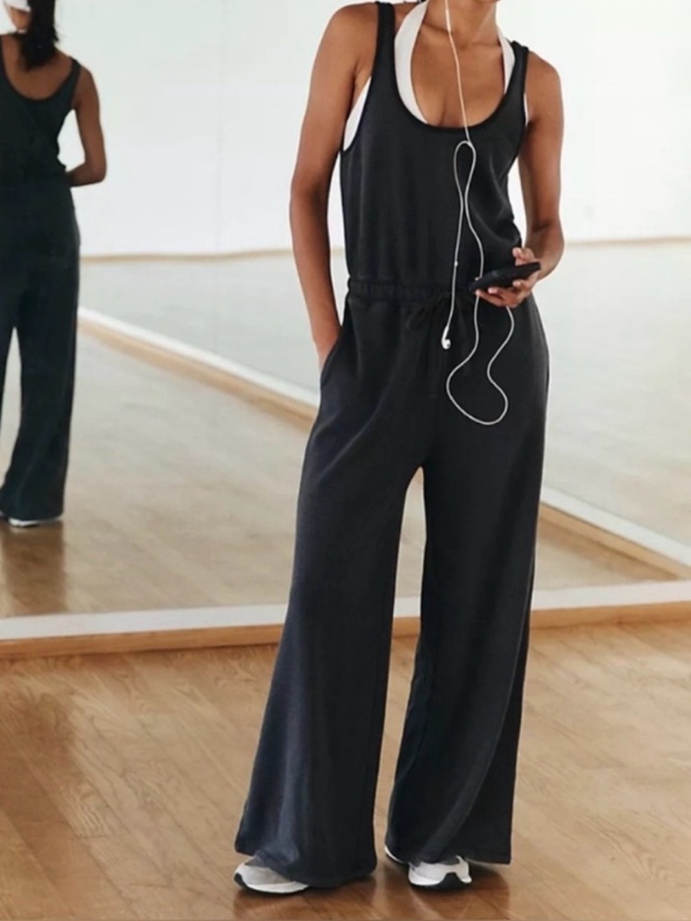 Rare One To Beat Onesie Black Sleeveless Athleisure Minimalist Travel Comfy Chic